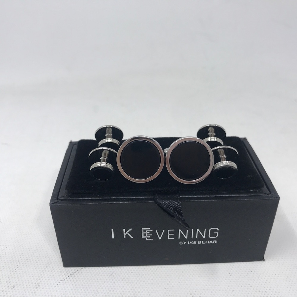 Ike Behar 6 Piece Stud/Cufflink Set, New in Box - Black/Silver